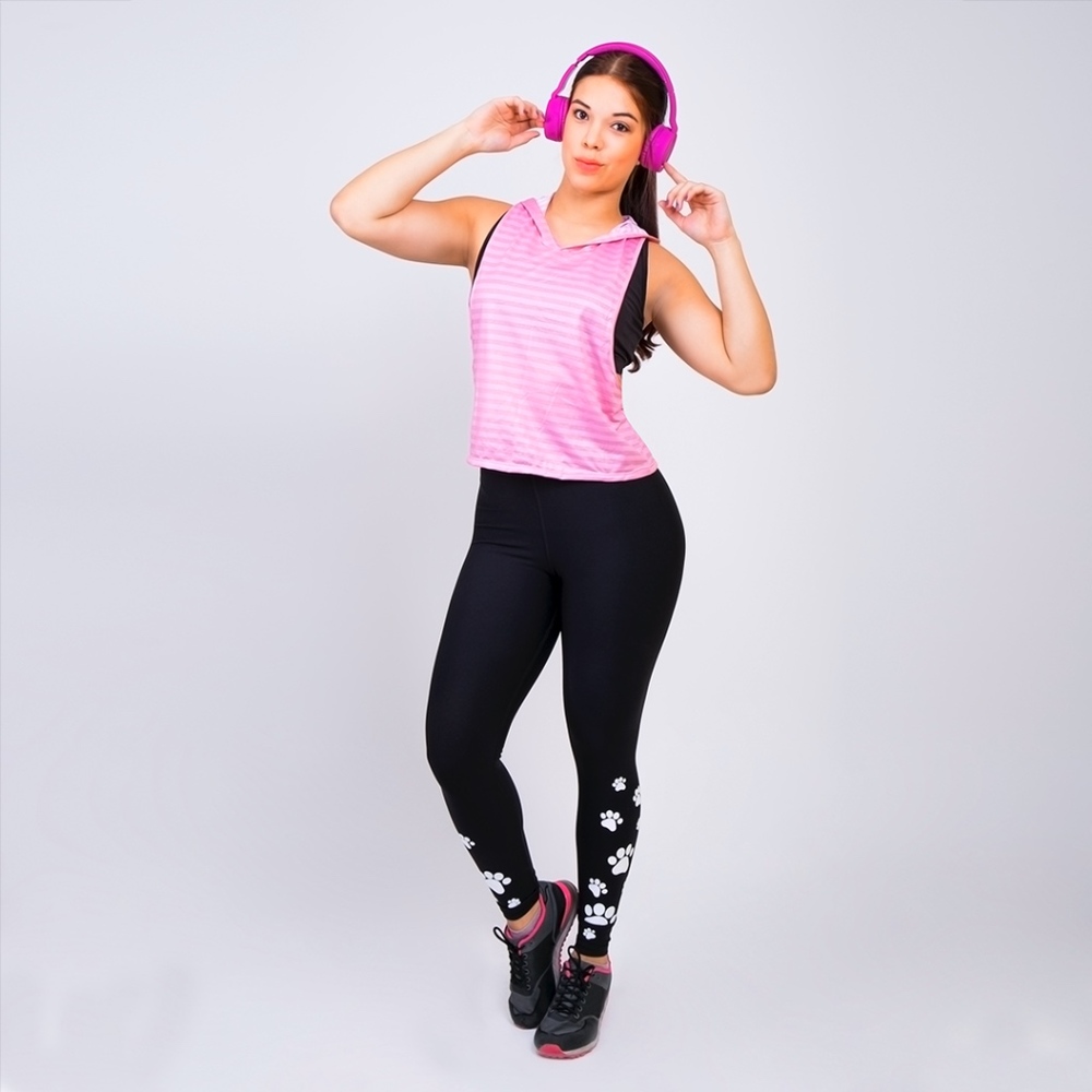 Black leggings with plastisol white flowers